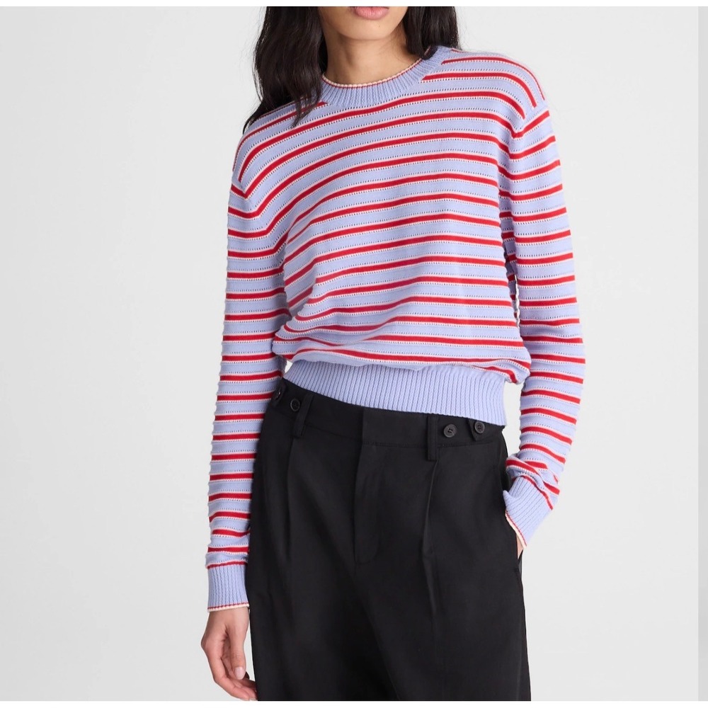 Madewell Womens Light Blue Striped Textured Cotton Crewneck Sweater S Small New